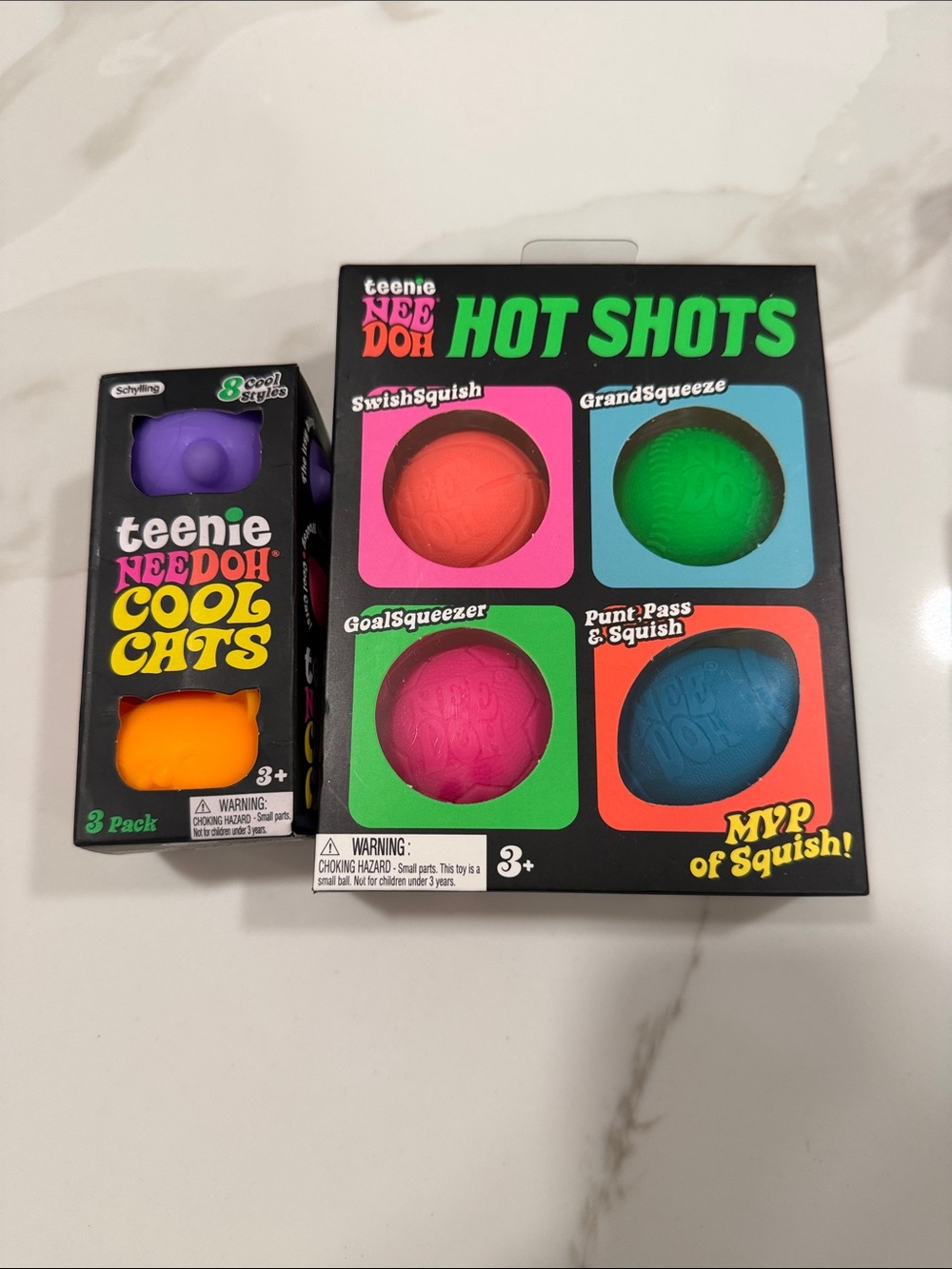 Teenie Needoh Hot Shots Squishy Ball Set and Teenie Cool Cats 3 pack